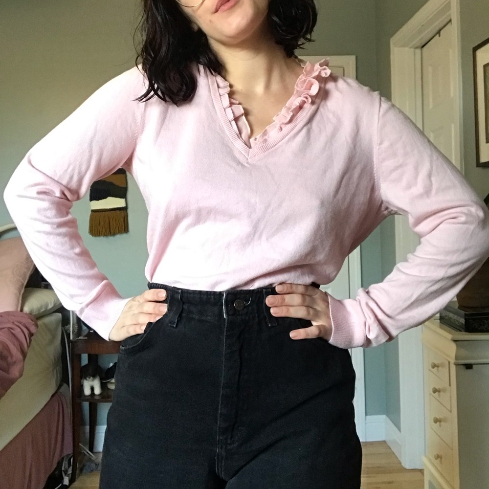 Vintage chaps frilly pink sweater